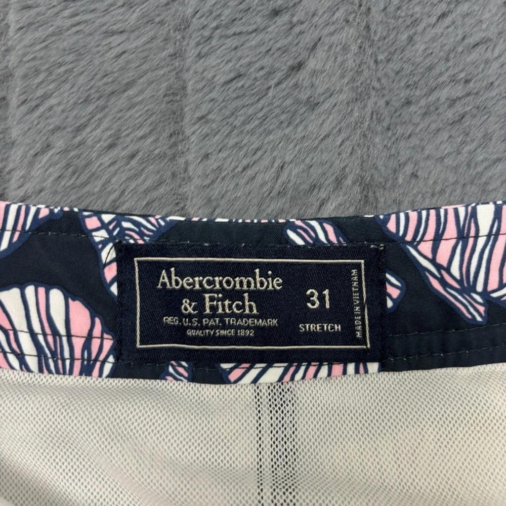 Abercrombie & Fitch Mens Navy Pink Fish Shell Swim Trunks Board Shorts 31